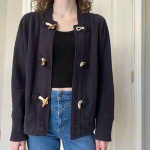 Land’s End navy cotton long sleeve jacket with toggle closure